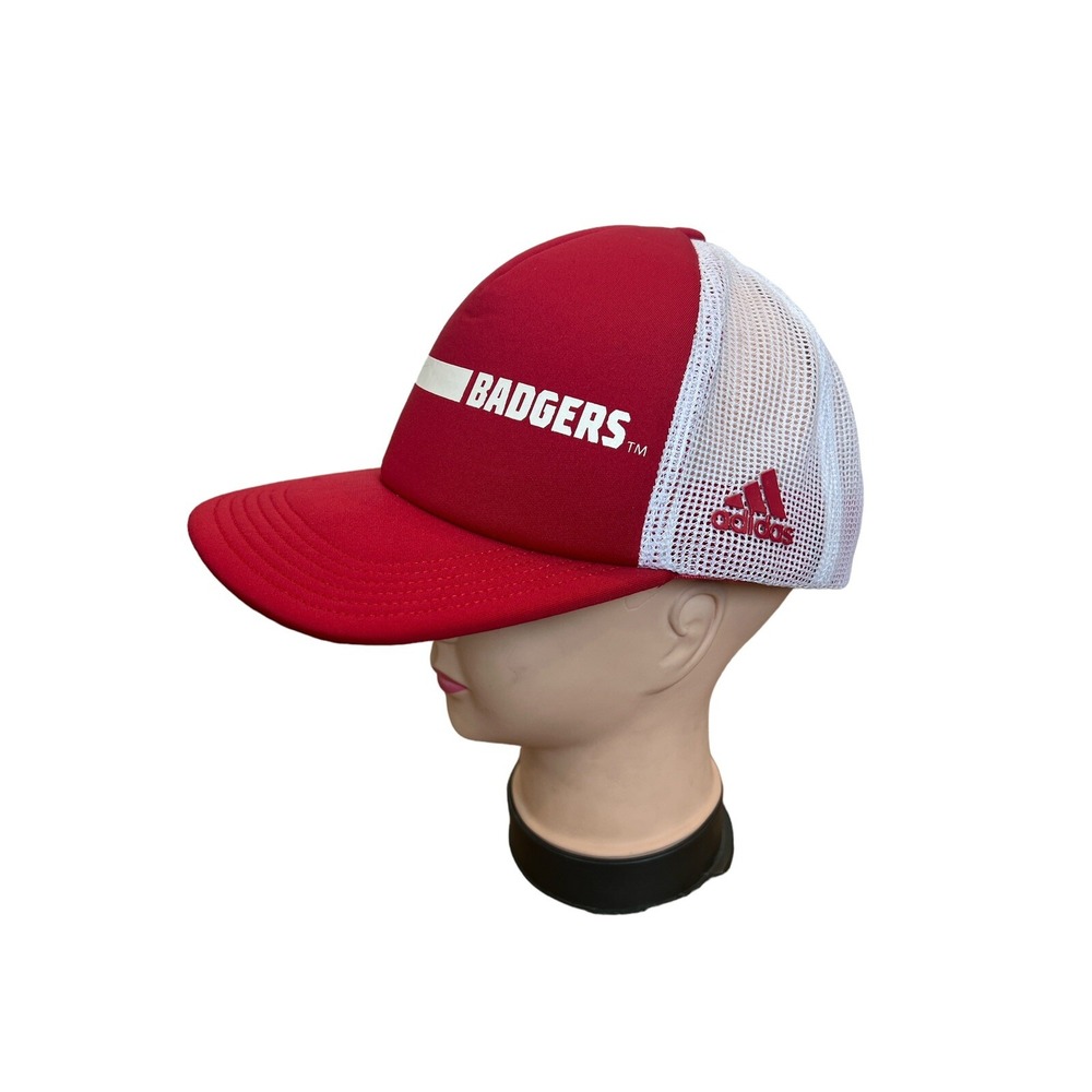 Adidas Wisconsin Badgers Trucker Hat Red‎ White Mesh Snapback OSFM